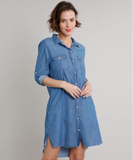Vestido-Chemise-Jeans-Feminino-Curto-com-Bolsos-Manga-Longa-Azul-Medio-9662959-Azul_Medio_1