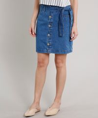 Saia-jeans-Feminina-Curta-com-Botoes-e-Cinto-Azul-Medio-9676279-Azul_Medio_1