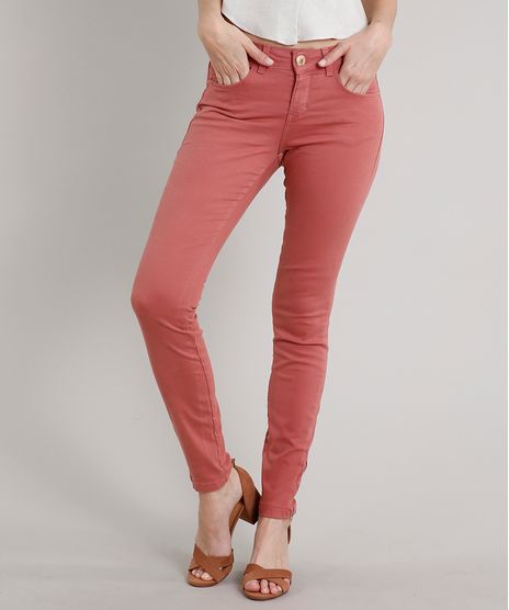 Calca-de-Sarja-Feminina-Super-Skinny-com-Bolsos-Rosa-Escuro-9689841-Rosa_Escuro_1