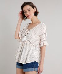 Blusa-Feminina-Ampla-Estampada-com-Entremeio-e-Tassel-Manga-Curta-Decote-Redondo-Off-White-9537113-Off_White_1