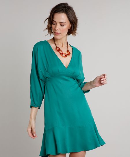 Vestido-Feminino-Curto-com-Babado-Manga-7-8-Verde-9548496-Verde_1
