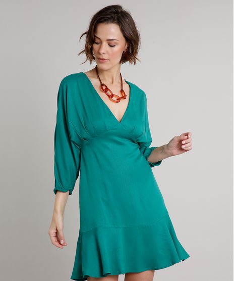 Vestido-Feminino-Curto-com-Babado-Manga-7-8-Verde-9548496-Verde_1
