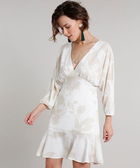 Vestido-Feminino-Curto-Estampado-de-Folhagem-com-Babado-Manga-7-8-Off-White-9537112-Off_White_1