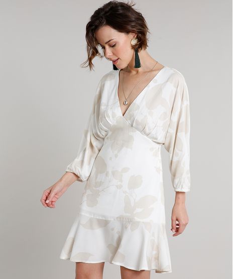 Vestido-Feminino-Curto-Estampado-de-Folhagem-com-Babado-Manga-7-8-Off-White-9537112-Off_White_1