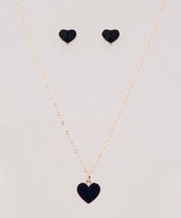 Kit-de-Brinco---Colar-Femininos-Folheados-com-Pingente-de-Coracao-com-Brilho-Dourado-8676950-Dourado_1