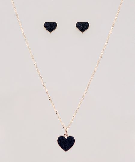 Kit-de-Brinco---Colar-Femininos-Folheados-com-Pingente-de-Coracao-com-Brilho-Dourado-8676950-Dourado_1