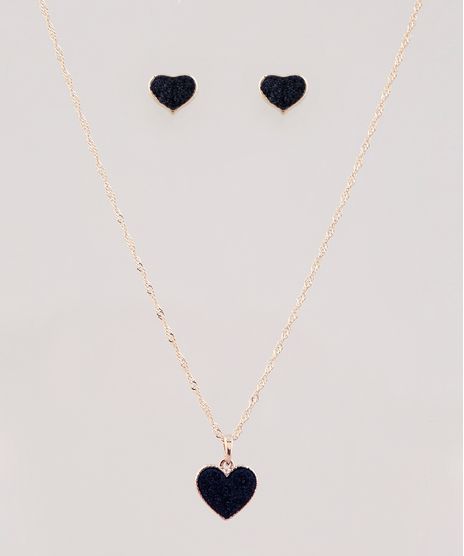 Kit-de-Brinco---Colar-Femininos-Folheados-com-Pingente-de-Coracao-com-Brilho-Dourado-8676950-Dourado_1