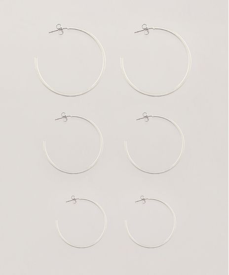 Kit-de-3-Brincos-Femininos-de-Argola-Folheados-Prateado-9415790-Prateado_1