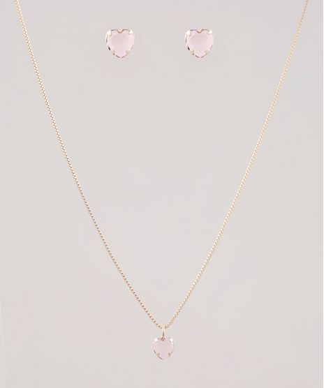 Kit-de-Brinco---Colar-Femininos-Folheados-com-Pedra-Zirconia-de-Coracao-Dourado-9662418-Dourado_1