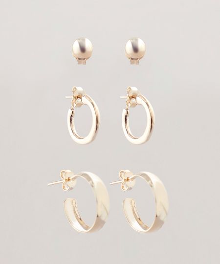 Kit-de-3-Brincos-Femininos-de-Argola-e-Esfera-Folheados-Dourado-9657472-Dourado_1