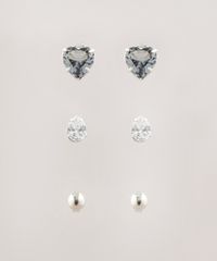 Kit-de-3-Brincos-Femininos-Folheados-com-Pedra-Zirconia-Prateado-9657471-Prateado_1