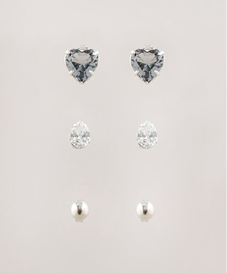 Kit-de-3-Brincos-Femininos-Folheados-com-Pedra-Zirconia-Prateado-9657471-Prateado_1