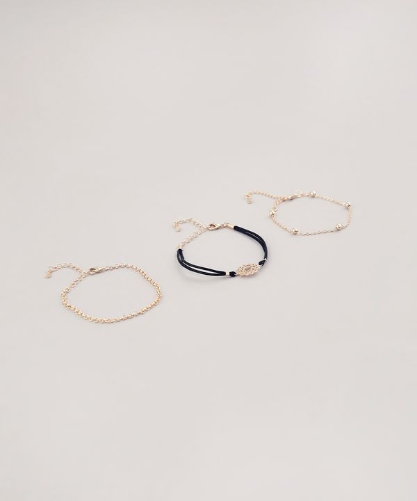 Kit de 3 Pulseiras Femininas Folheadas Chakra Coração Dourado Único