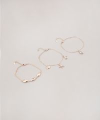 Kit-de-3-Pulseiras-Femininas-Folheadas-com-Pingentes-Tropicais-Dourado-9657477-Dourado_1