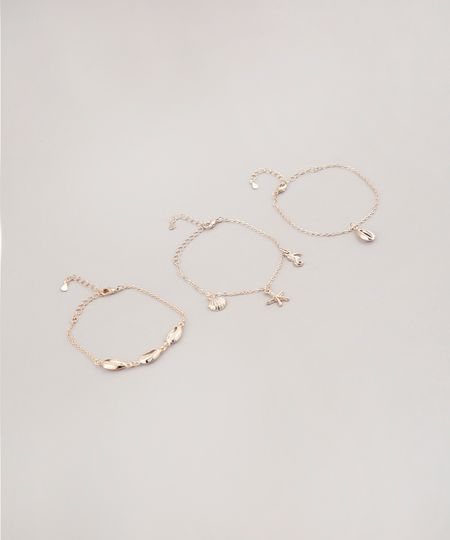 Kit-de-3-Pulseiras-Femininas-Folheadas-com-Pingentes-Tropicais-Dourado-9657477-Dourado_1