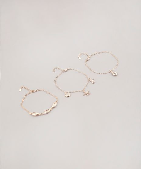 Kit-de-3-Pulseiras-Femininas-Folheadas-com-Pingentes-Tropicais-Dourado-9657477-Dourado_1