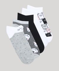 Kit-de-5-Meias-Femininas-Cano-Baixo-Gatos-Multicor-9678112-Multicor_1