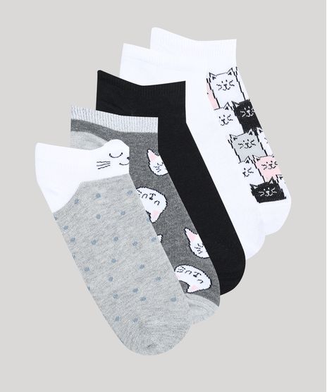 Kit-de-5-Meias-Femininas-Cano-Baixo-Gatos-Multicor-9678112-Multicor_1