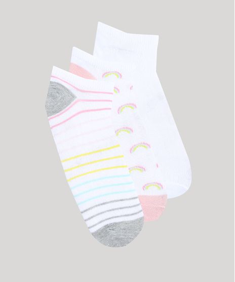 Kit-de-3-Meias-Feminina-Cano-Baixo-Arco-Iris-Branco-9677699-Branco_1