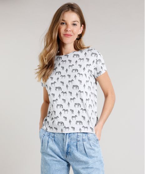 Blusa-Feminina-Estampada-de-Zebra-Manga-Curta-Decote-Redondo-Cinza-Mescla-Claro-9627284-Cinza_Mescla_Claro_1
