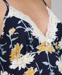 Camisola-Feminina-Estampada-Floral-com-Renda-Alcas-Finas-Azul-Marinho-9610509-Azul_Marinho_3