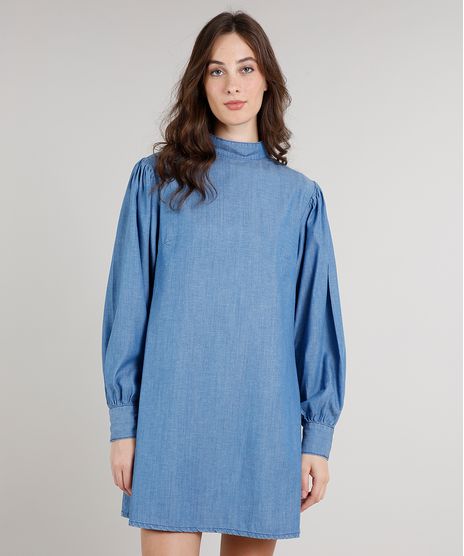 Vestido-Jeans-Feminino-Mindset-Ampla-Manga-Bufante-Gola-Alta-Azul-Medio-9752548-Azul_Medio_1