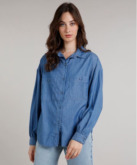 Camisa-Jeans-Feminina-Mindset-Ampla-com-Bolsos-Manga-Longa-Azul-Medio-9683296-Azul_Medio_1