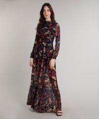 Vestido-Feminino-Mindset-Longo-Estampado-Floral-em-Tule-Manga-Longa-Gola-Alta-Preto-9752549-Preto_1