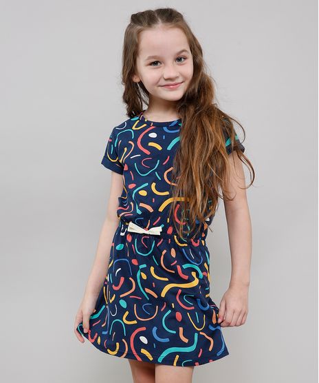 Vestido-Infantil-Estampado-com-Laco-Manga-Curta-Azul-Marinho-9636528-Azul_Marinho_1