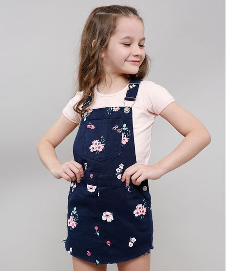 Jardineira-Short-Saia-de-Sarja-Infantil-Estampada-Floral-com-Bolso-Azul-Marinho-9595798-Azul_Marinho_1