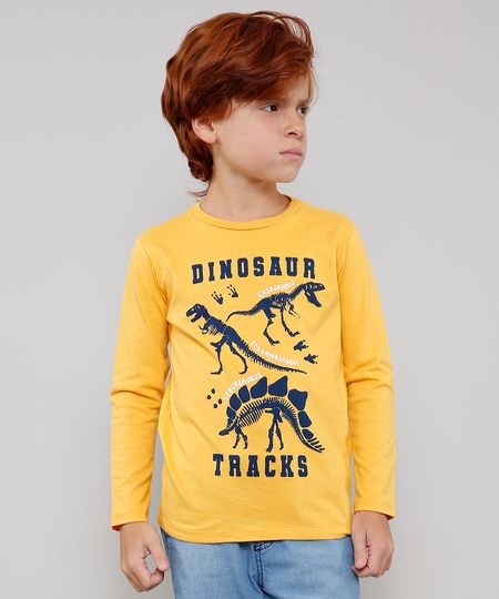 Camiseta-Infantil-com-Estampa--Dinosaur--Manga-Longa-Mostarda-9526314-Mostarda_1