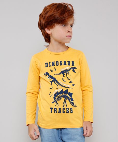 Camiseta-Infantil-com-Estampa--Dinosaur--Manga-Longa-Mostarda-9526314-Mostarda_1