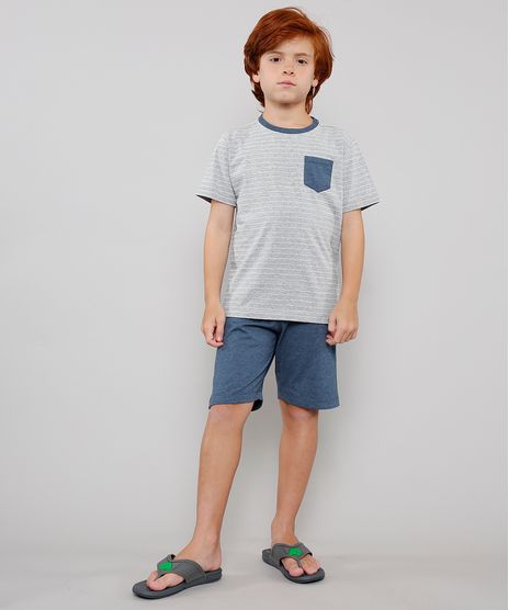 Pijama-Infantil-Tal-Pai-Tal-Filho-Listrado-com-Bolso-Manga-Curta-Cinza-Mescla-9634282-Cinza_Mescla_1