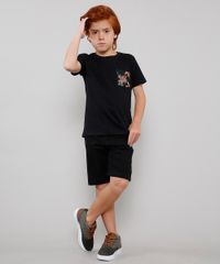 Camiseta-Infantil-com-Bolso-Estampado-Floral-Manga-Curta-Preta-9605210-Preto_3