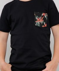 Camiseta-Infantil-com-Bolso-Estampado-Floral-Manga-Curta-Preta-9605210-Preto_4