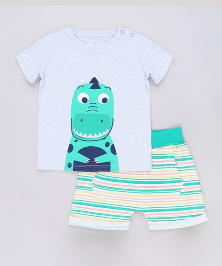 Conjunto-infantil-de-Camiseta-Jacare-Manga-Curta-Cinza---Short-Listrado-Verde-9678403-Verde_1