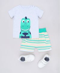 Conjunto-infantil-de-Camiseta-Jacare-Manga-Curta-Cinza---Short-Listrado-Verde-9678403-Verde_3
