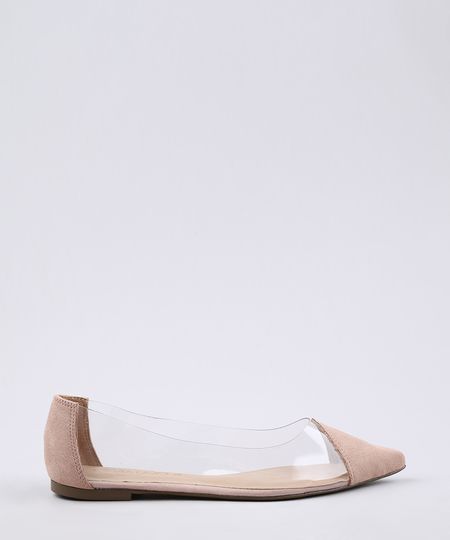 Sapatilha-Feminina-Via-Uno-Bico-Fino-em-Suede-com-Recorte-Transparente-Bege-9673920-Bege_1