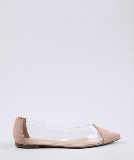 Sapatilha-Feminina-Via-Uno-Bico-Fino-em-Suede-com-Recorte-Transparente-Bege-9673920-Bege_1