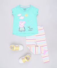 Conjunto-Infantil-de-Blusa-Peppa-Pig-Manga-Curta-Verde---Calca-Legging-Listrada-Off-White-9688715-Off_White_3