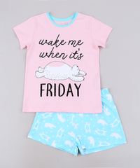 Pijama-Infantil--Wake-me-When-It-s-Friday--Manga-Curta-Rosa-9640942-Rosa_1