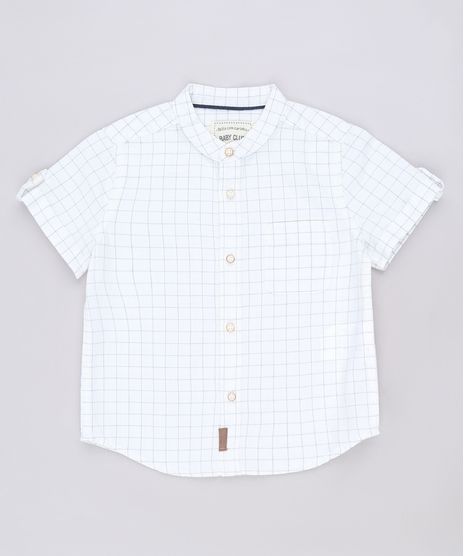 Camisa-Infantil-Estampada-Xadrez-com-Bolso-Manga-Curta-Gola-Padre-Off-White-9543944-Off_White_1