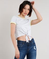 Blusa-Feminina-Basica-com-Amarracao-Manga-Curta-Decote-Redondo-Cinza-Mescla-Claro-9230382-Cinza_Mescla_Claro_1_1