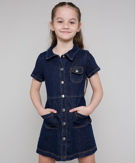 Vestido-Jeans-Infantil-com-Botoes-Manga-Curta-Azul-Escuro-9639055-Azul_Escuro_1