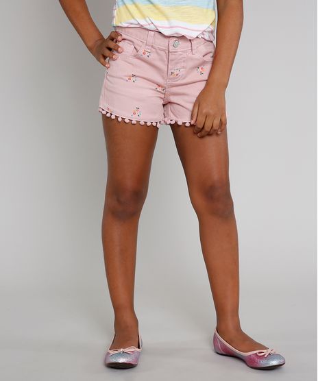 Short-de-Sarja-Infantil-Estampado-Floral-com-Pompom-Rose-9620383-Rose_1