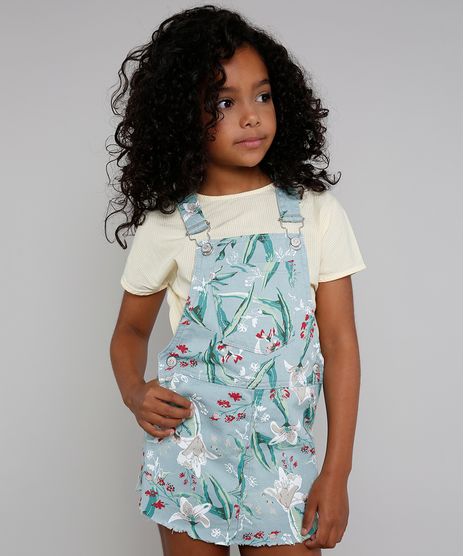 Jardineira-Short-Saia-de-Sarja-Infantil-Estampada-Floral-Verde-Claro-9583281-Verde_Claro_1