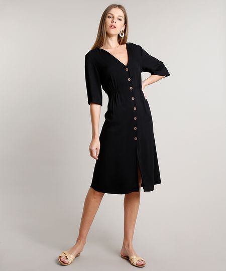 Vestido-Feminino-Midi-com-Botoes-Manga-Curta-Preto-9612254-Preto_1 Vestido-Feminino-Midi-com-Botoes-Manga-Curta-Preto-9612254-Preto_1