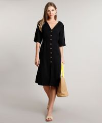Vestido-Feminino-Midi-com-Botoes-Manga-Curta-Preto-9612254-Preto_3