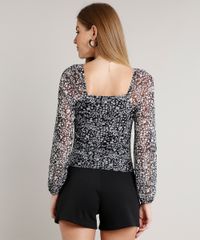 Blusa-Feminina-Estampada-Floral-em-Tule-Manga-3-4-Decote-Coracao-Preta-9696022-Preto_2