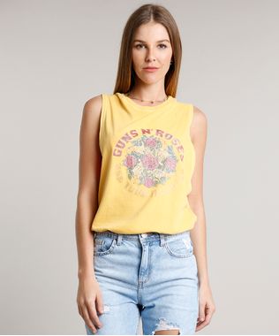 Regata-Feminina-de-Banda-Guns-N--Roses-Cavada-Decote-Redondo-Mostarda-9640458-Mostarda_1